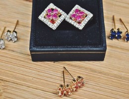 Interchangeable Gemstone Diamond Stud Earrings